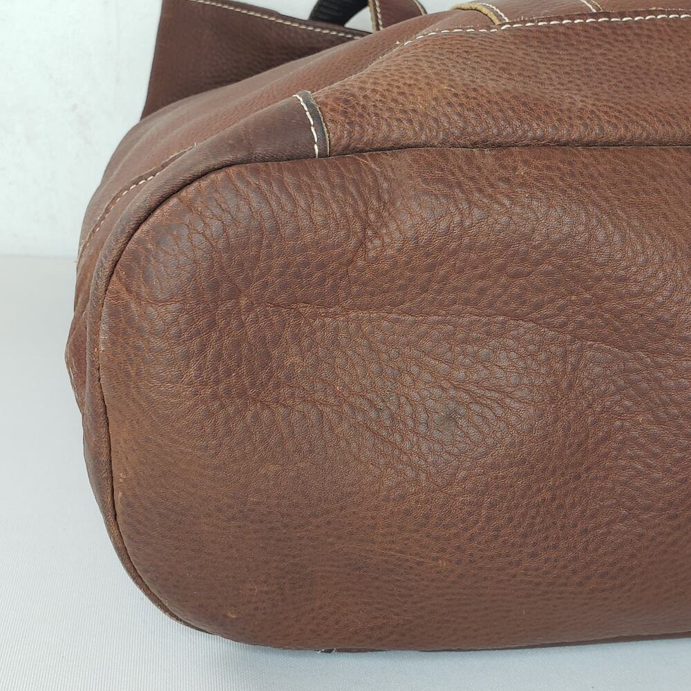 LL Bean BAG Brown Pebbled Leather Large Tote Carry Shopping Boat PREPPY MAINE - Picture 6 of 16